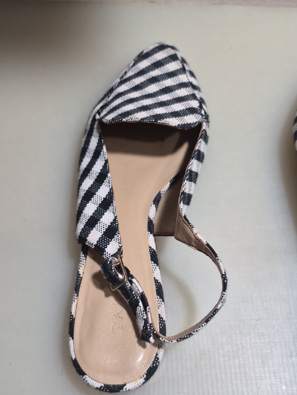 Talbots Tan Leather Sandals with Blue and White Striped Strap